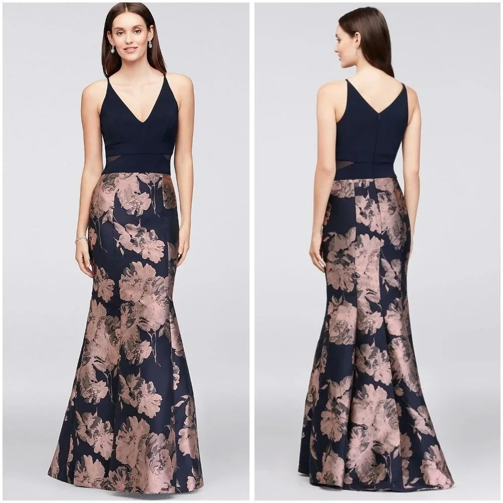 NWT Xscape Navy Floral Brocade Mermaid Gown $249 - Picture 2 of 16